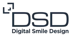 Logo for Digital Smile Design (DSD) with dark blue text and geometric brackets – DeMoss Pediatric Dentistry | Dentist Englewood Ohio